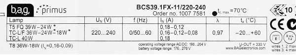 BCS39.1FX-11/220-240 tabliczka znamionowa