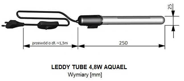 Wymiary AQUAEL LEDDY TUBE 4,8W PLANT - wymiennych modułów | sklep AQUA-LIGHT.pl