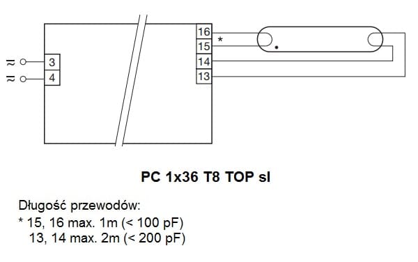 PC 1x36 T8 TOP sl statecznik elektroniczny, schemat połączeń