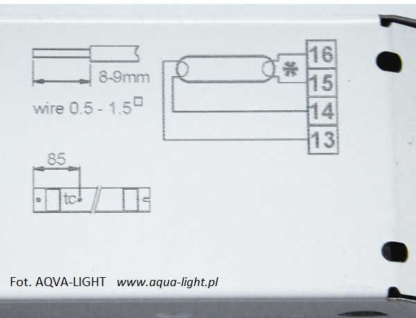 Schemat podłączenia statecznika TRIDONIC PC 1x58W T8 TOP sl | sklep AQUA-LIGHT.pl